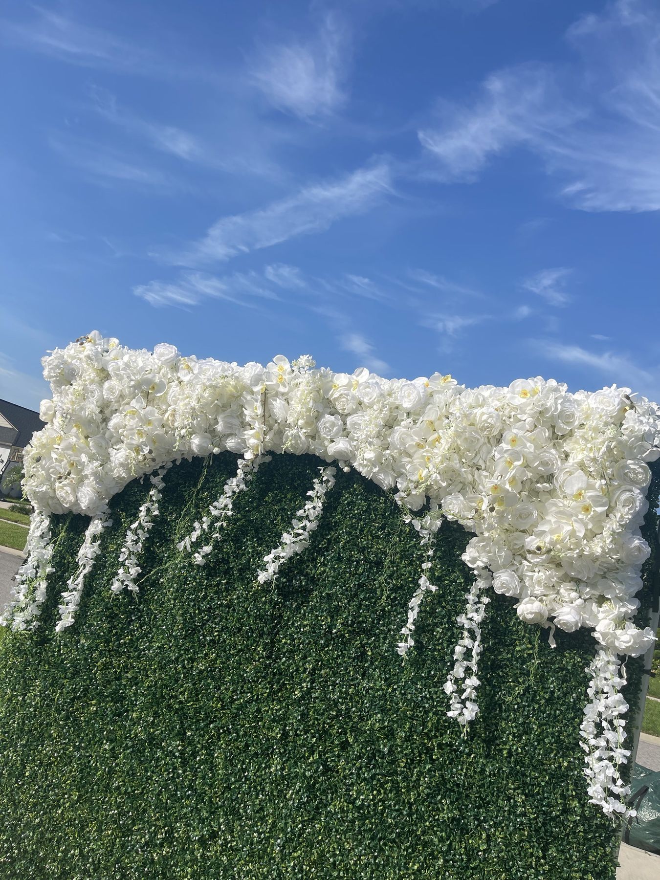 The Aria hedge flower wall with a floral arch topper in Tampa